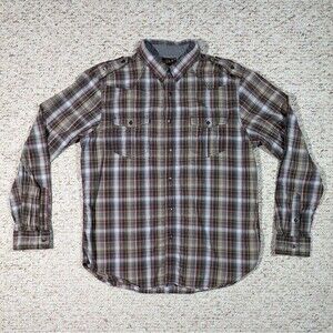 Helix Plaid Shirt Long Sleeve Double Pockets Mens XL Button Up Shoulder Tabs